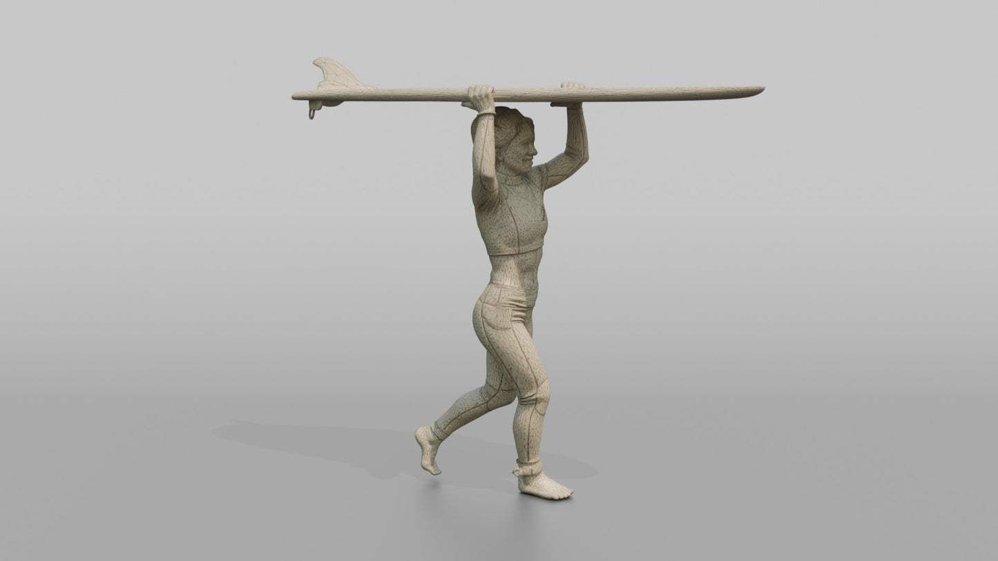 Surfer Carrying Her Board Overhead