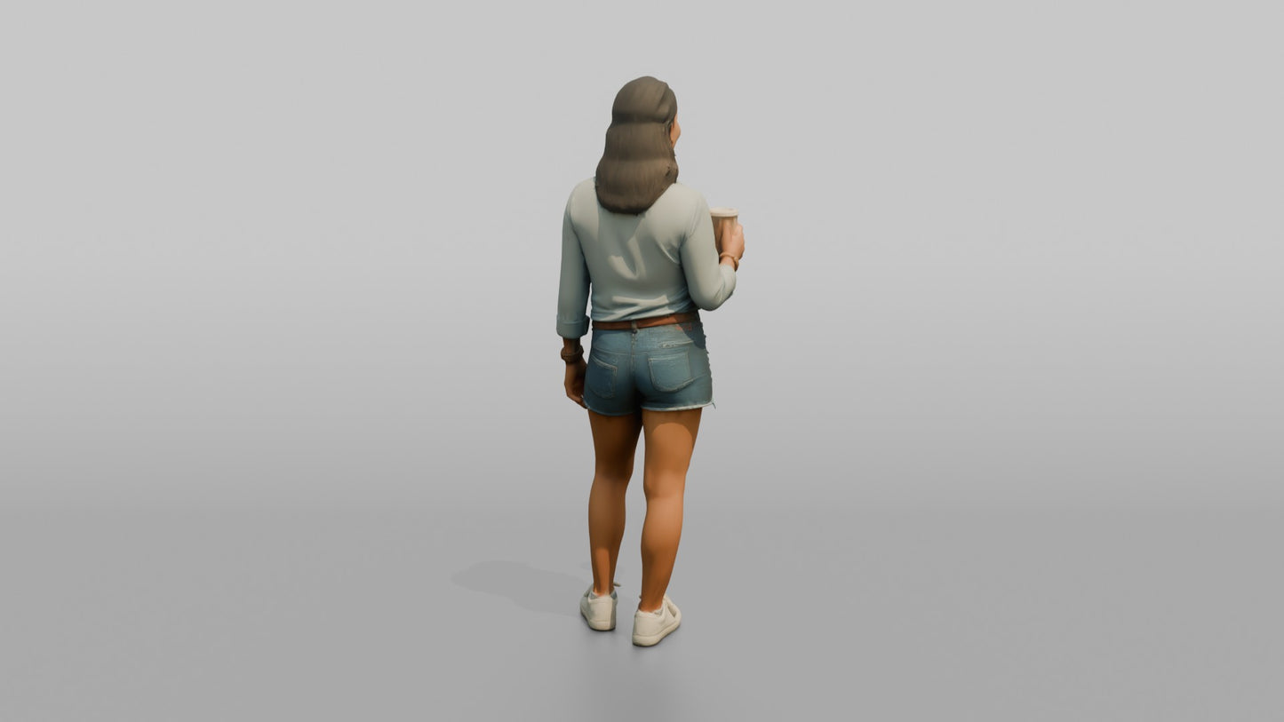 Vacationer Wearing Denim Shirt Tied At Waist And