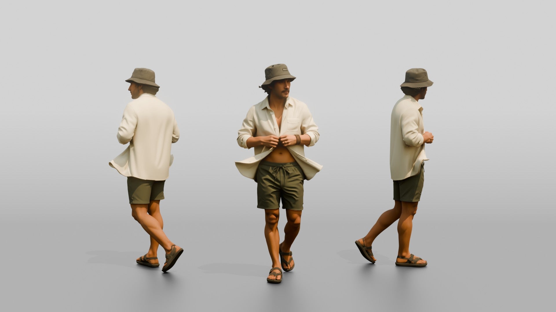 Man Unbuttoning Oversized Linen Shirt