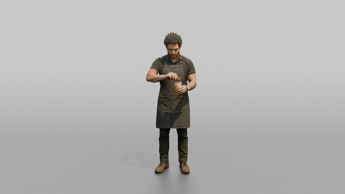 Bartender Man Holding A Citrus Twist Over A Glass - 3D character model, view 5