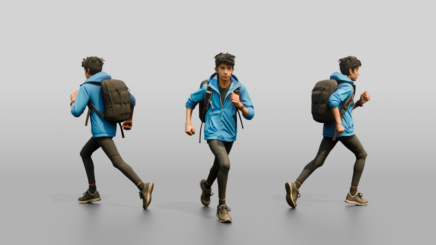 South Asian Teen Boy Running with Backpack