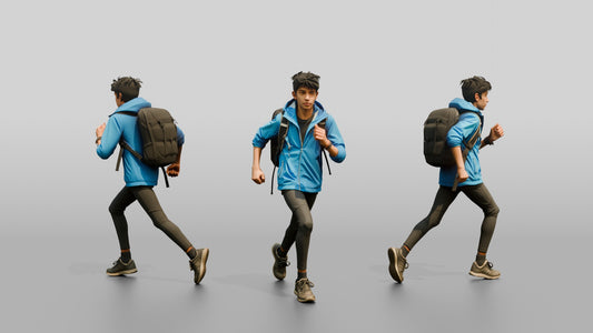 South Asian Teen Boy Running with Backpack