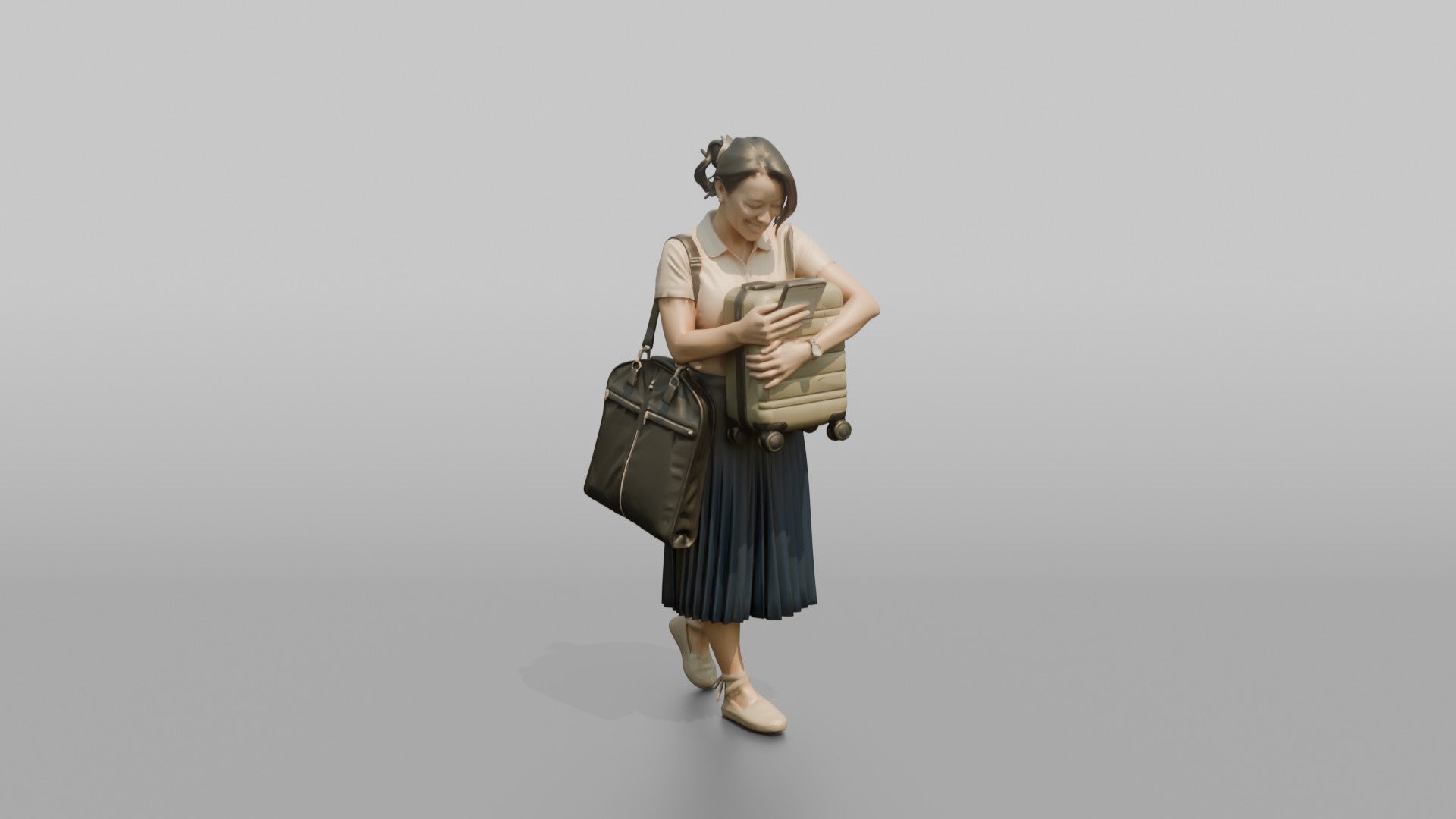 Traveler Hugging Her Carry-On Bag
