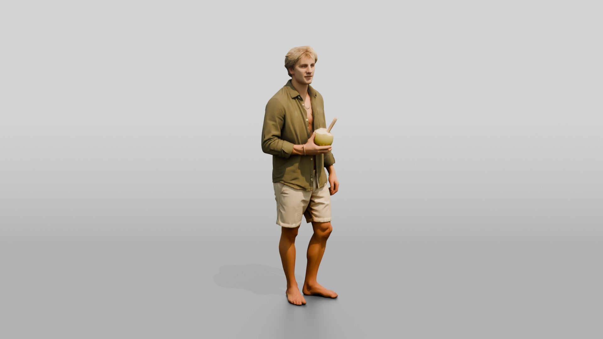 Man with a Drink in Beach Linen