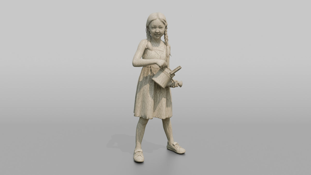 Daughter Holding A Small Watering Can, Tilted Slightly - wireframe topology preview