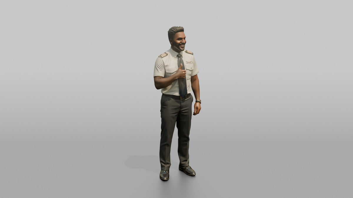 South Asian Flight Attendant Helping a Passenger - 3D character model, view 1
