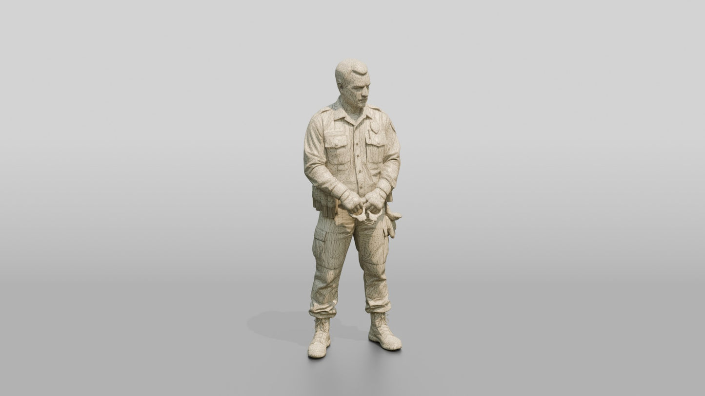 Caucasian Male Guard in a Navy Blue Tactical Uniform