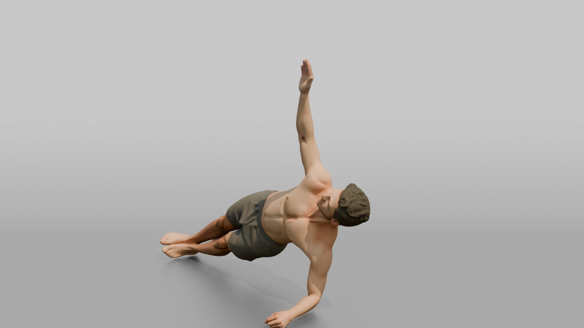 Bodyweight Athlete Man Holding A Side Plank - 3D character model, view 4