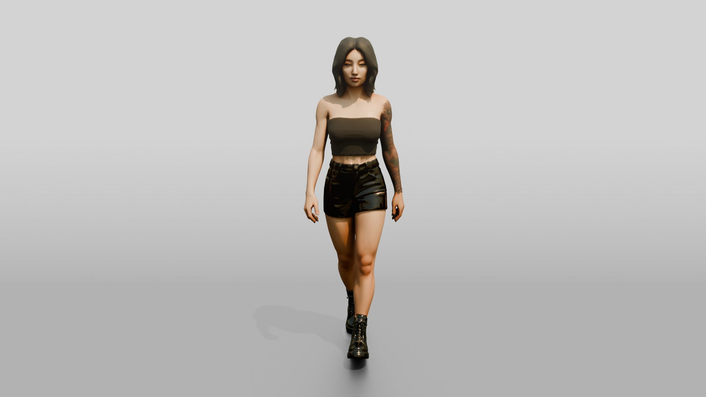 Woman Walking in Brown Crop Top and Dark Shorts