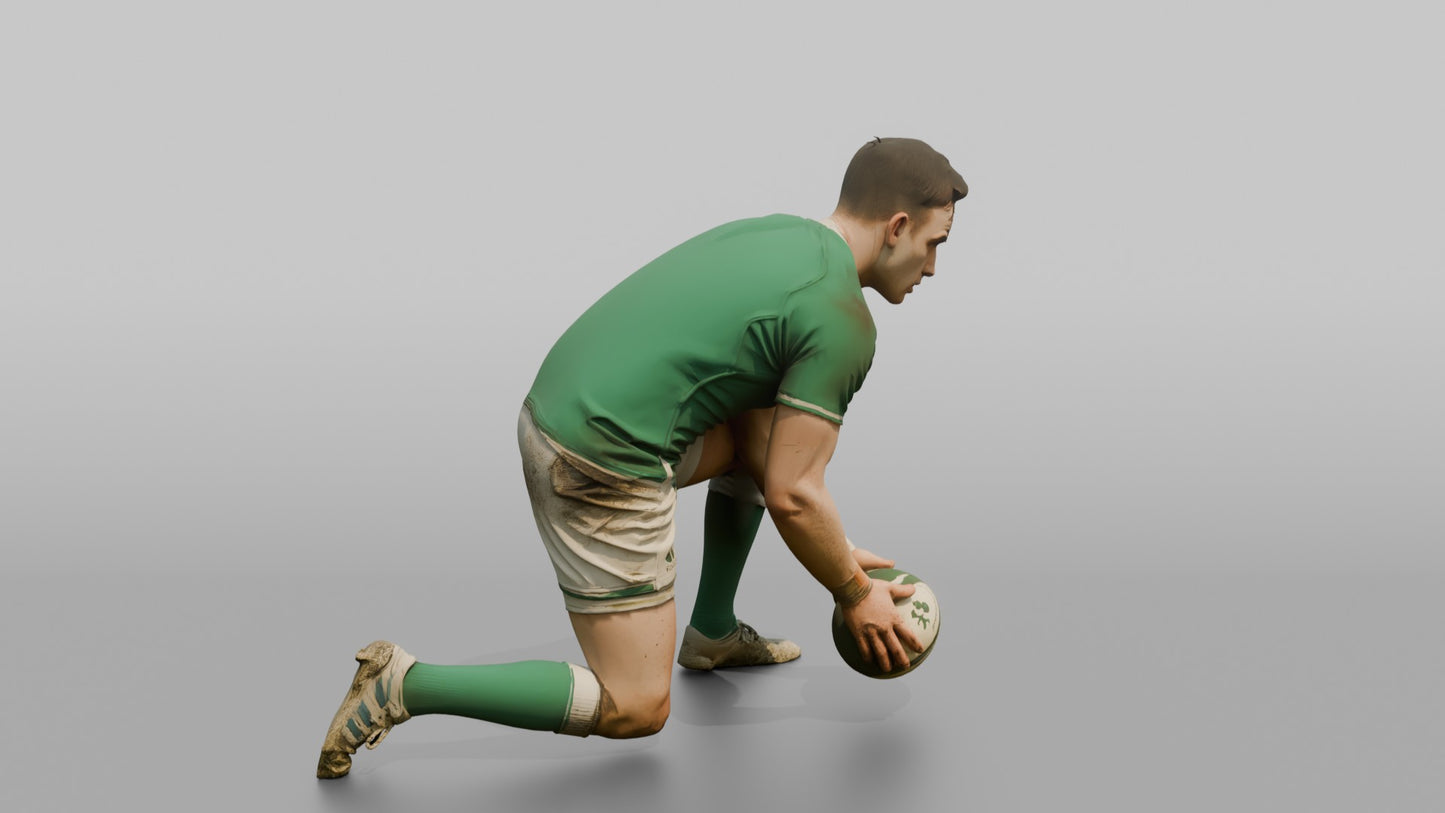 Irish Scrum-Half Scooping the Ball Off the Ground