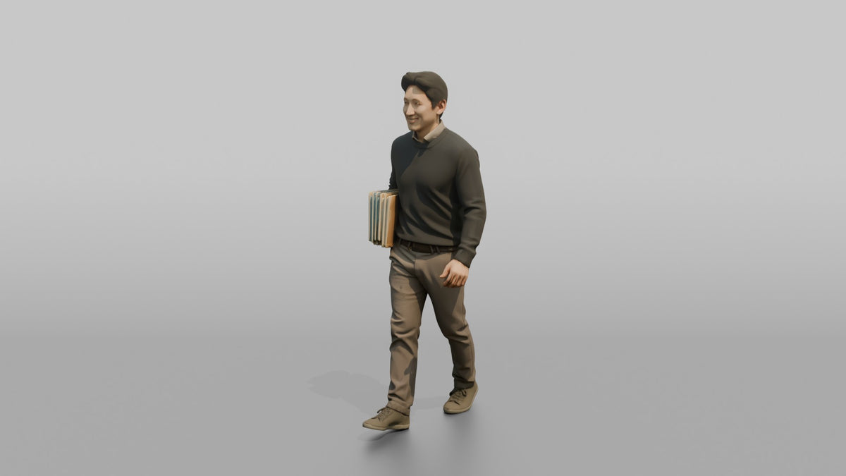 Father Carrying A Stack Of Picture Books Under One Arm - 3D character model, view 4