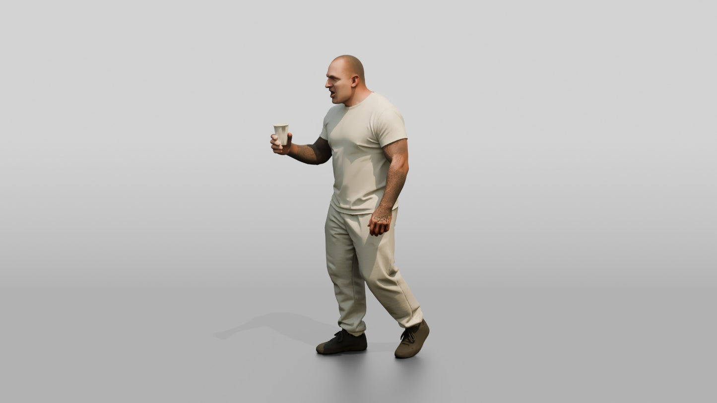 White Male Prisoner in a White T-shirt and Grey Sweatpants