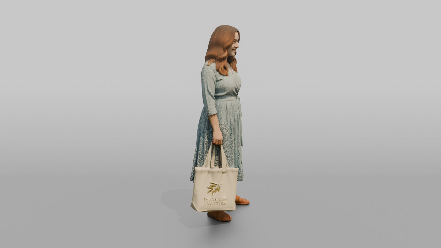 Woman Posing in a Wrap Dress Holding a Canvas Bag