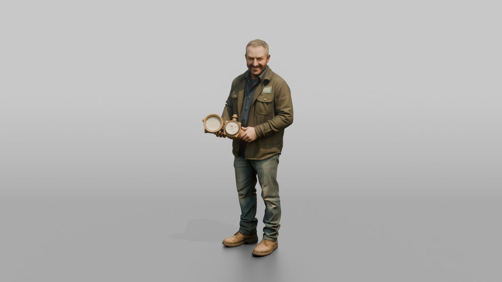 Farmer Holding Open Water Flow Meter Gauge