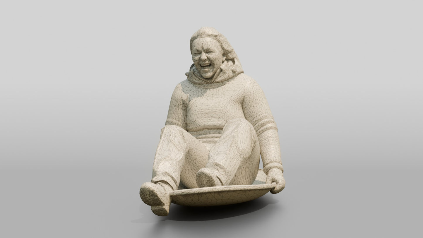 Norwegian Woman Sledding Down a Slope