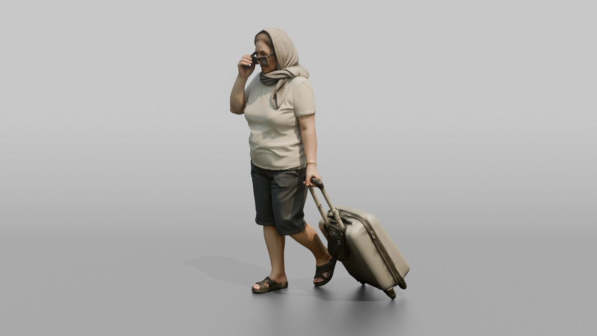 Traveler Putting On Sunglasses In Terminal - 3D character model, view 4