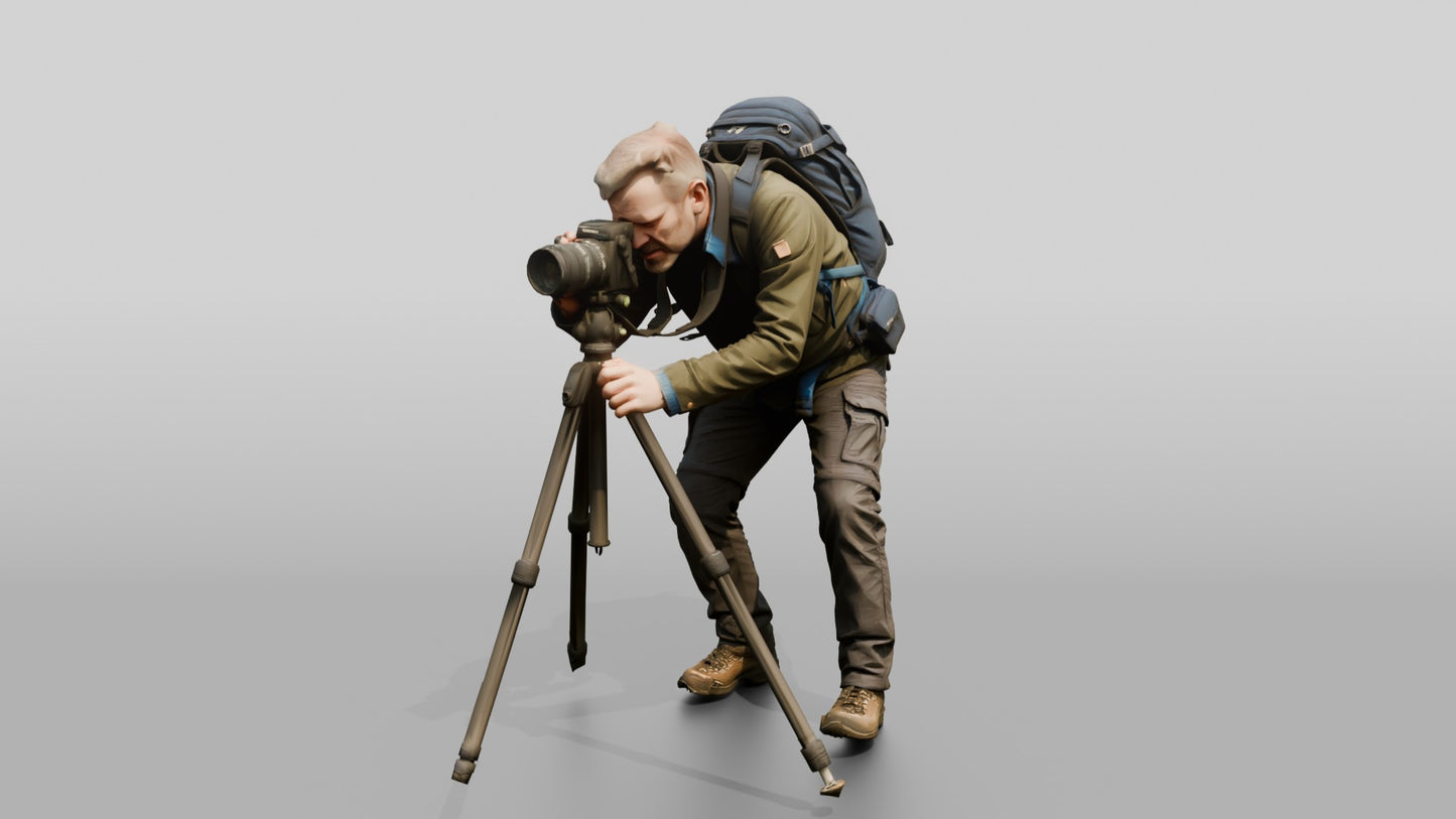 Man Setting Up Camera Tripod