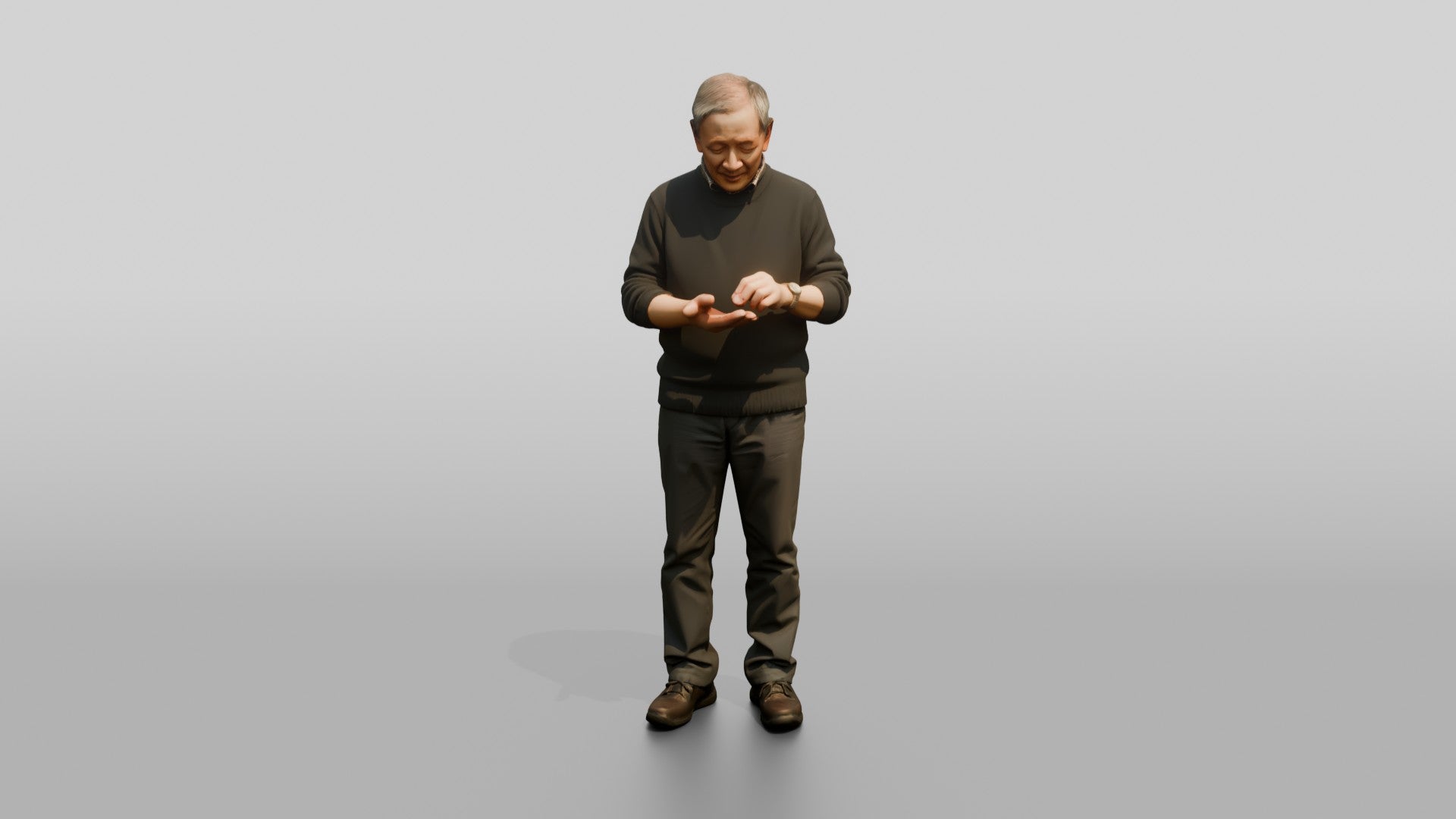 Homeless Man Counting Coins in His Open Palm