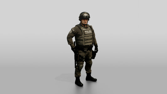Riot Police Officers Standing in Formation - 3D character model, view 1