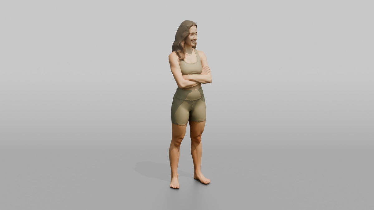 Fitness Influencer Woman Standing With Arms Crossed, Confident Smile - 3D character model