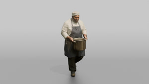 Ship's Chef Carrying a Steaming Pot Through the Galley - 3D character model, view 1