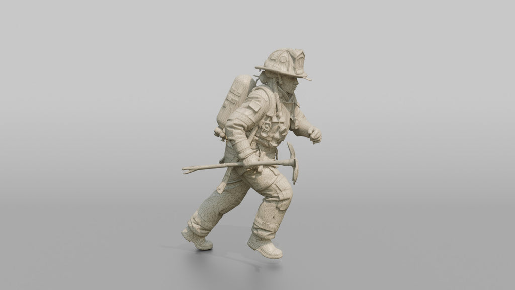 Firefighter Woman Running Forward with a Halligan Bar