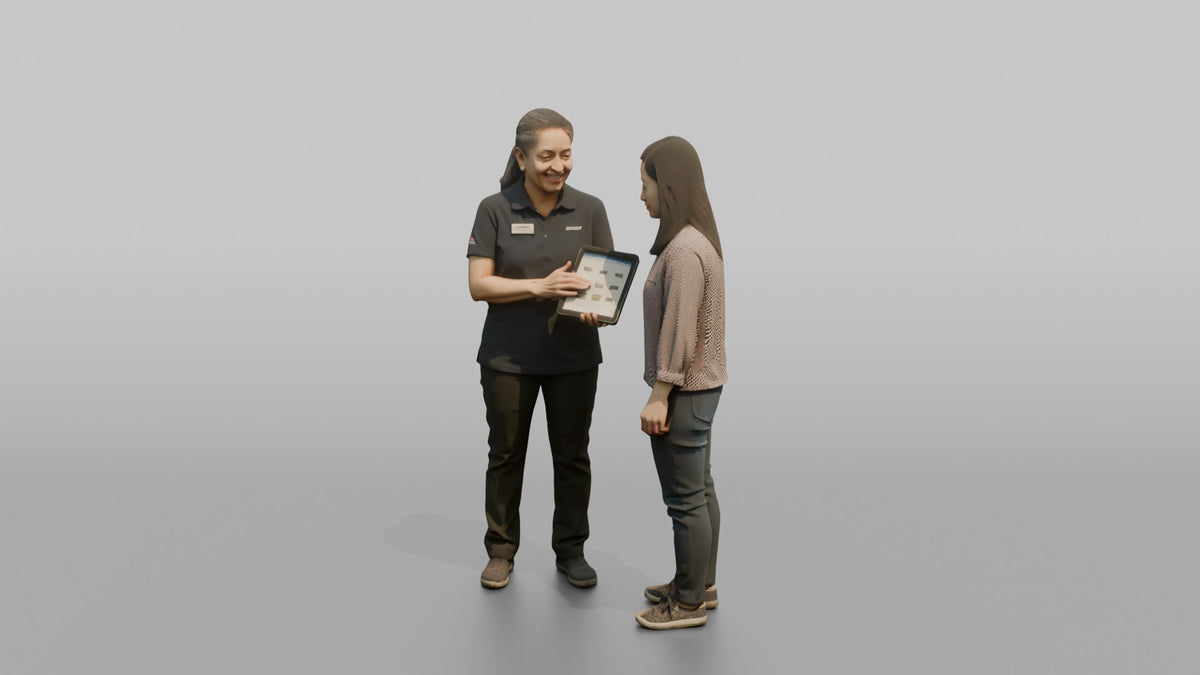 Woman Sales Associate Helping A Customer Locate An Item On A Tablet - 3D character model, view 4