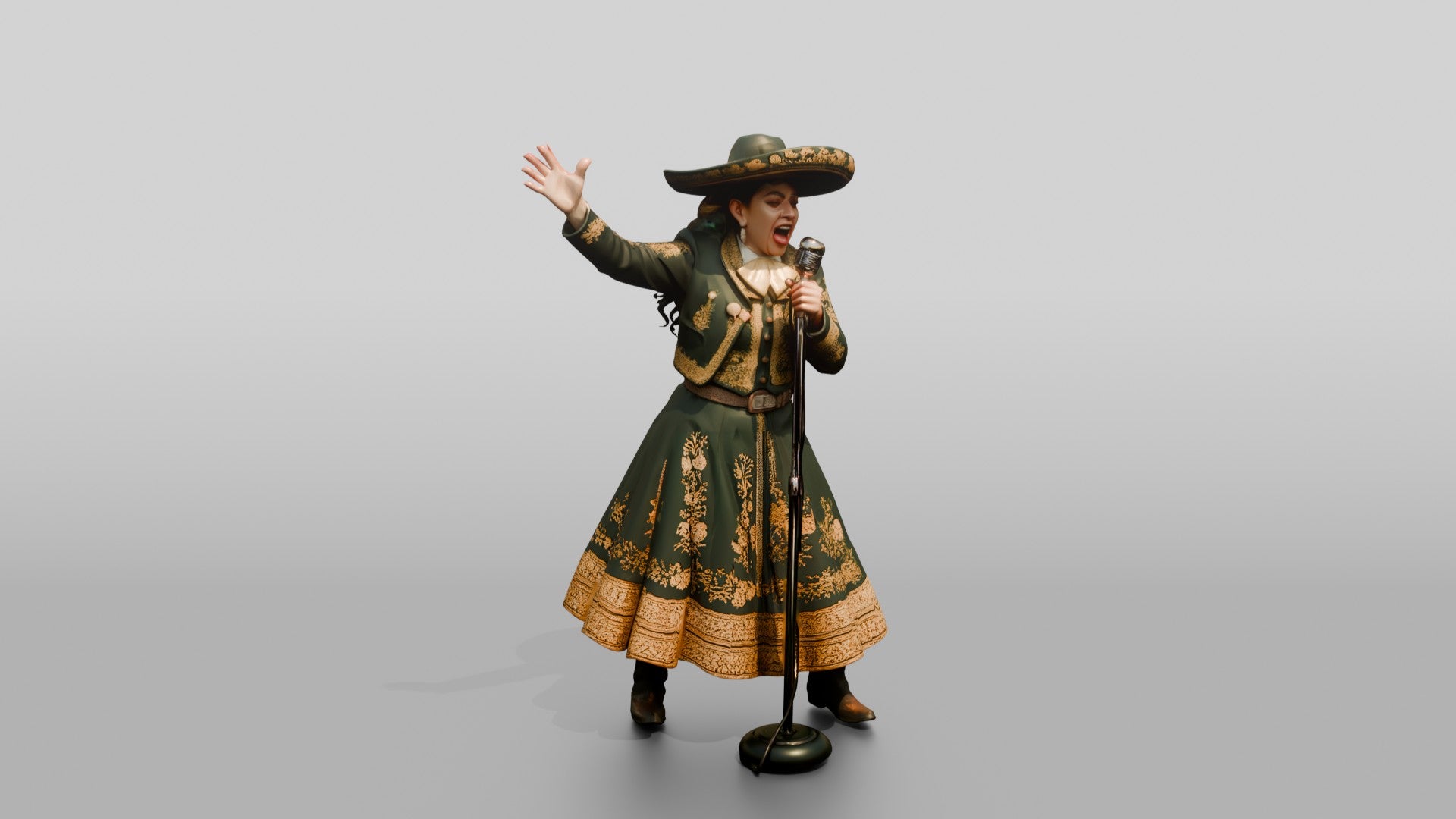 Ranchera Singer with Dramatic Hand Pose