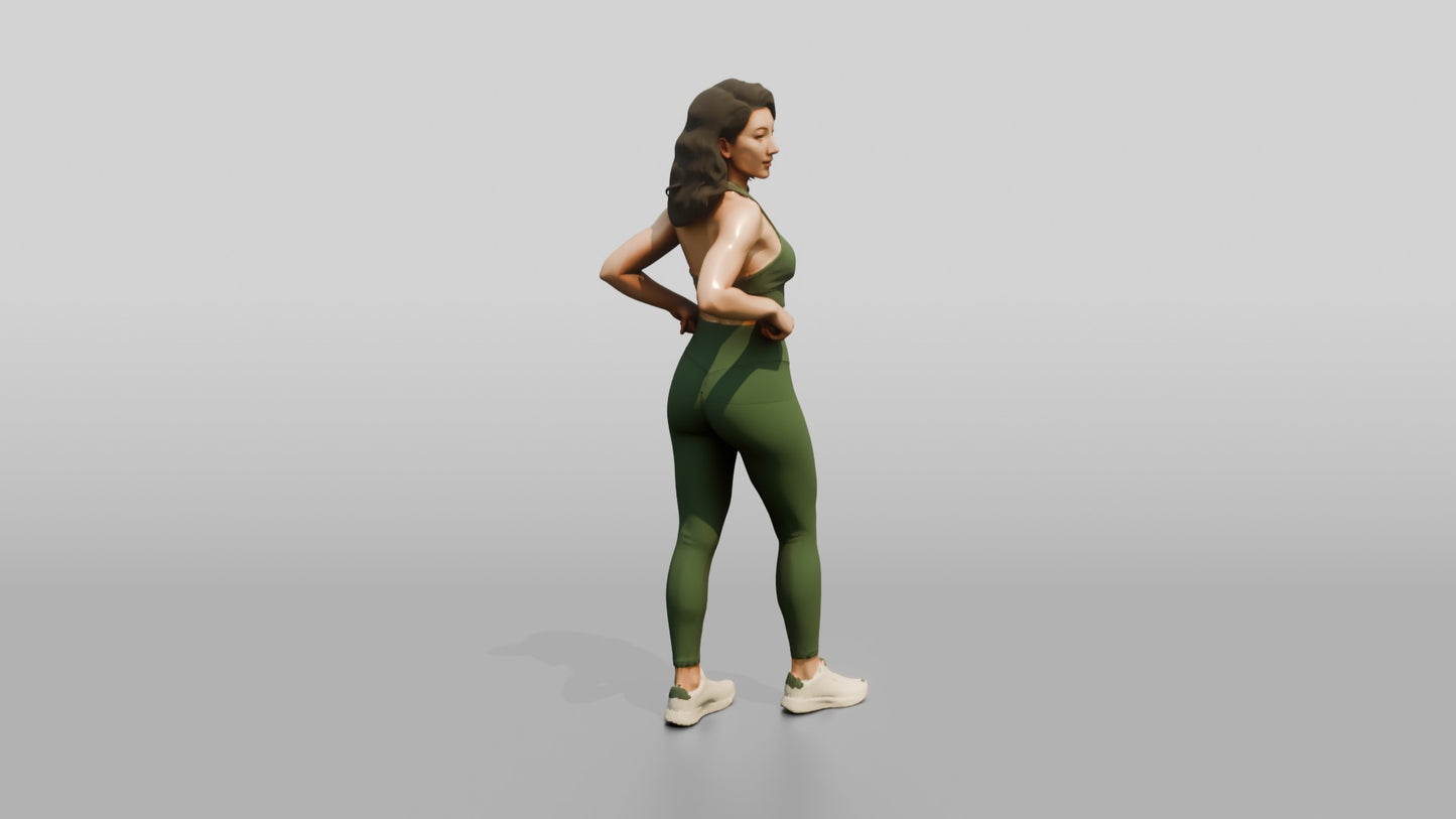 Woman in Green Activewear with Hands on Hips