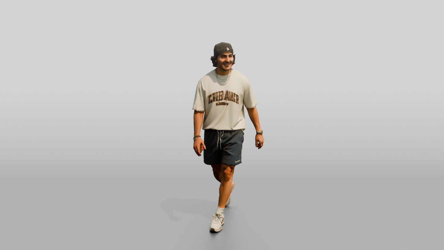 Latino Man Walking Confidently on the Boardwalk