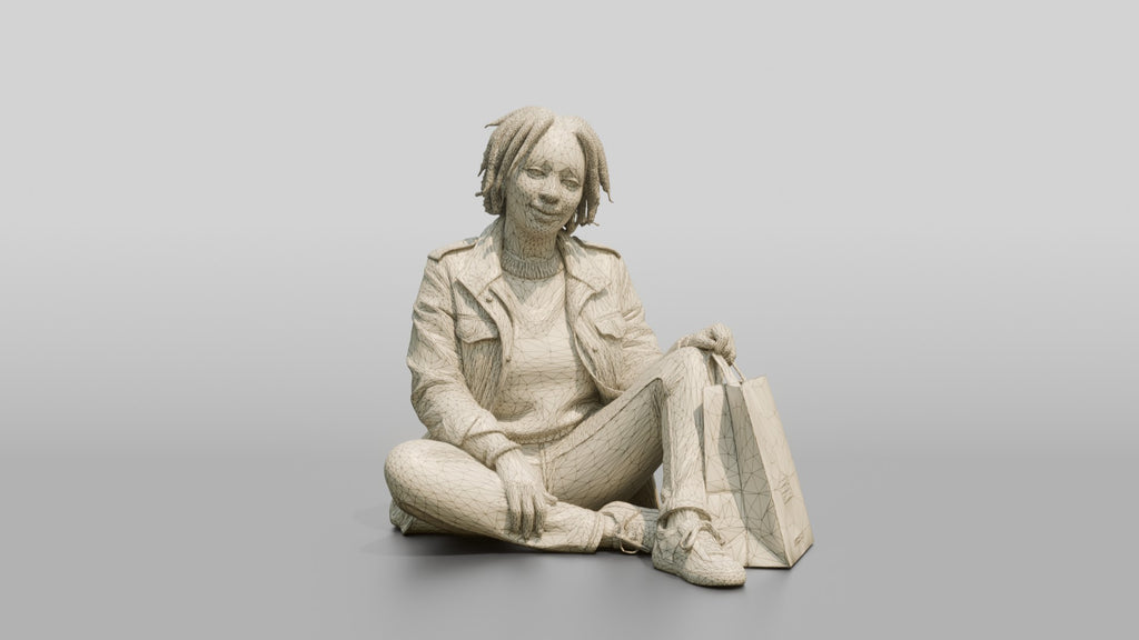 African Woman Sitting Cross-Legged with Shopping Bag