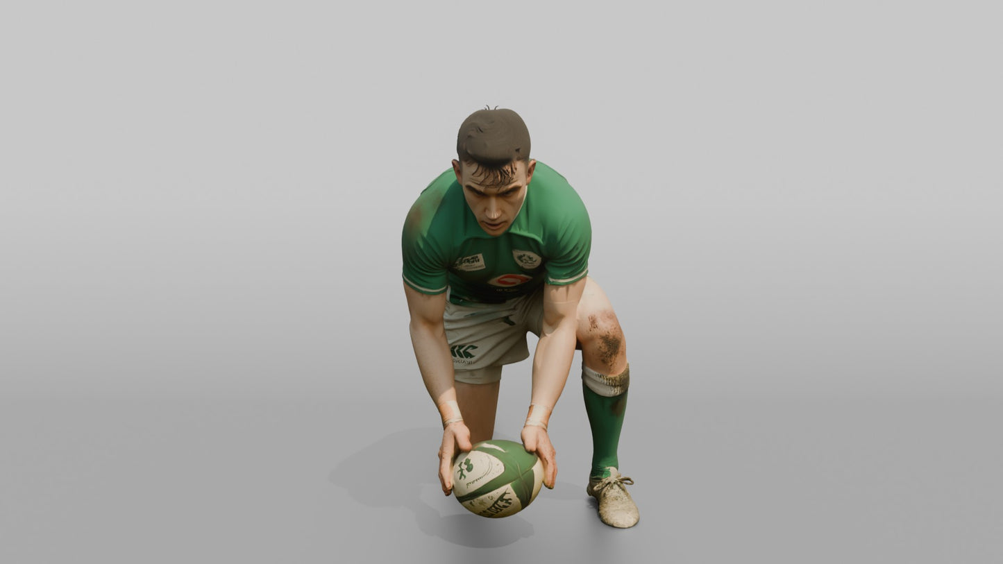 Irish Scrum-Half Scooping the Ball Off the Ground