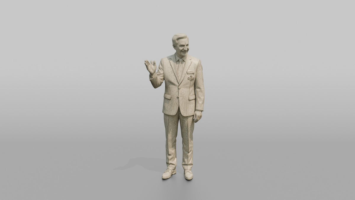 Receptionist Woman Gesturing Welcome With One Open Hand - wireframe topology preview