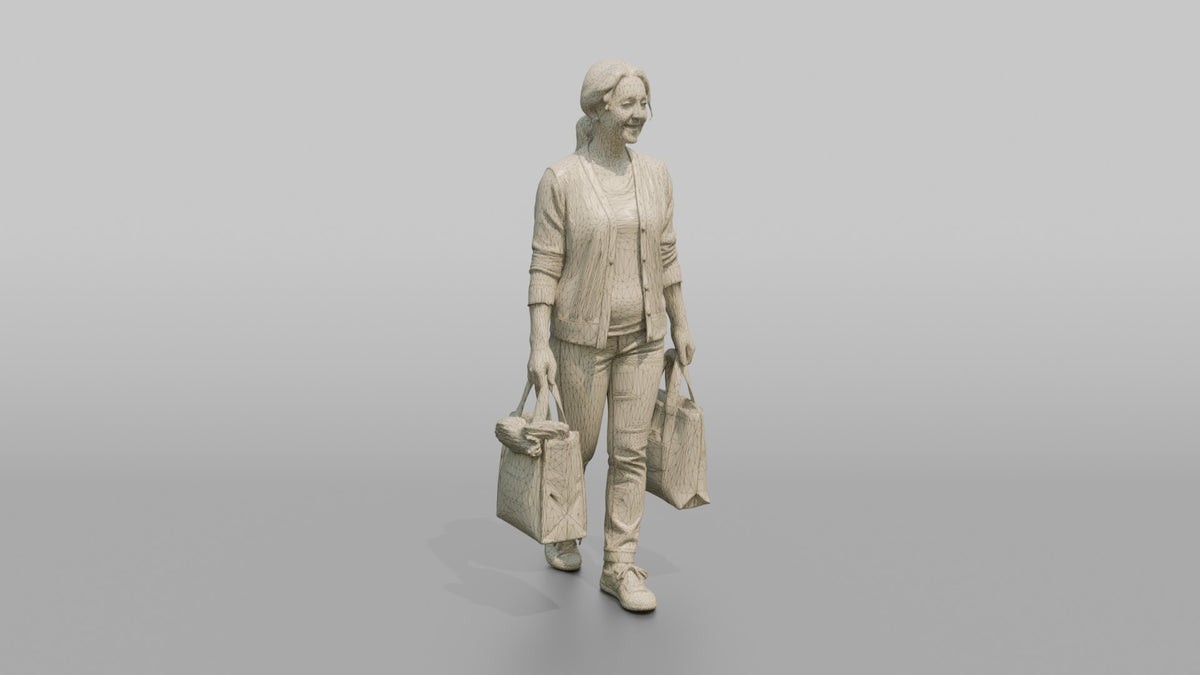 Mother Carrying Two Reusable Grocery Bags - wireframe topology preview