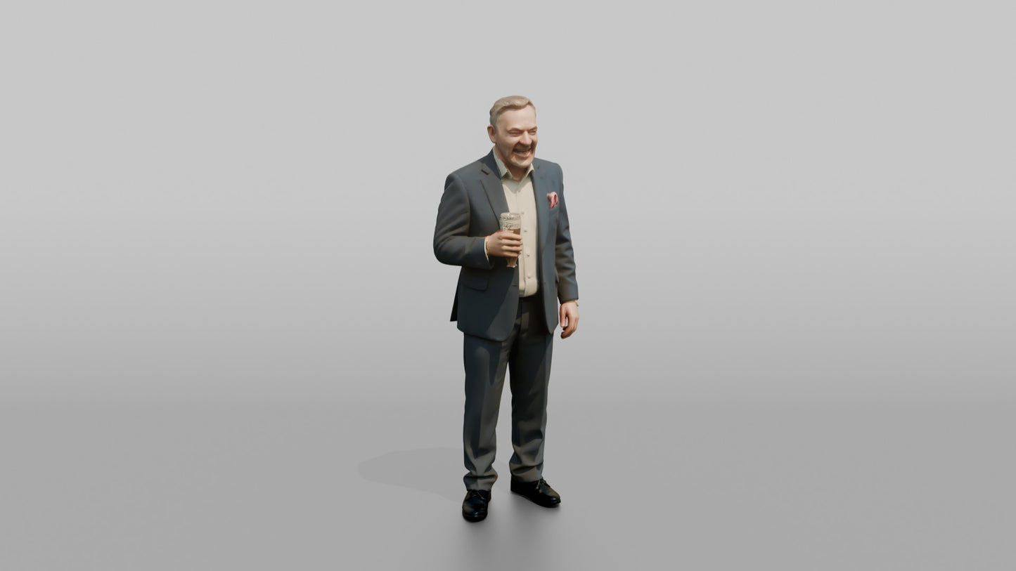 Wedding Guest Laughing with a Pint Glass