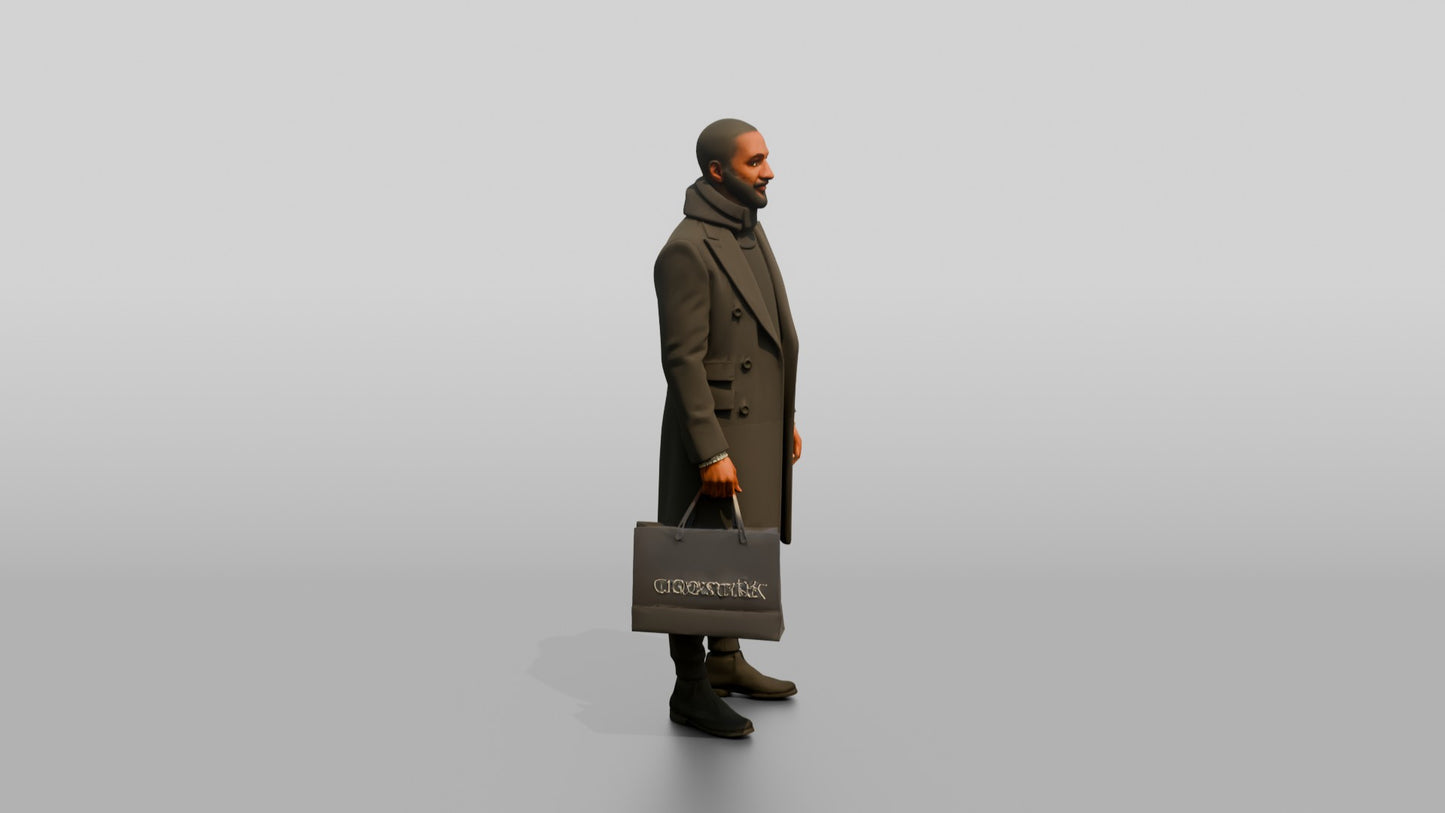 African-American Man in Winter Overcoat