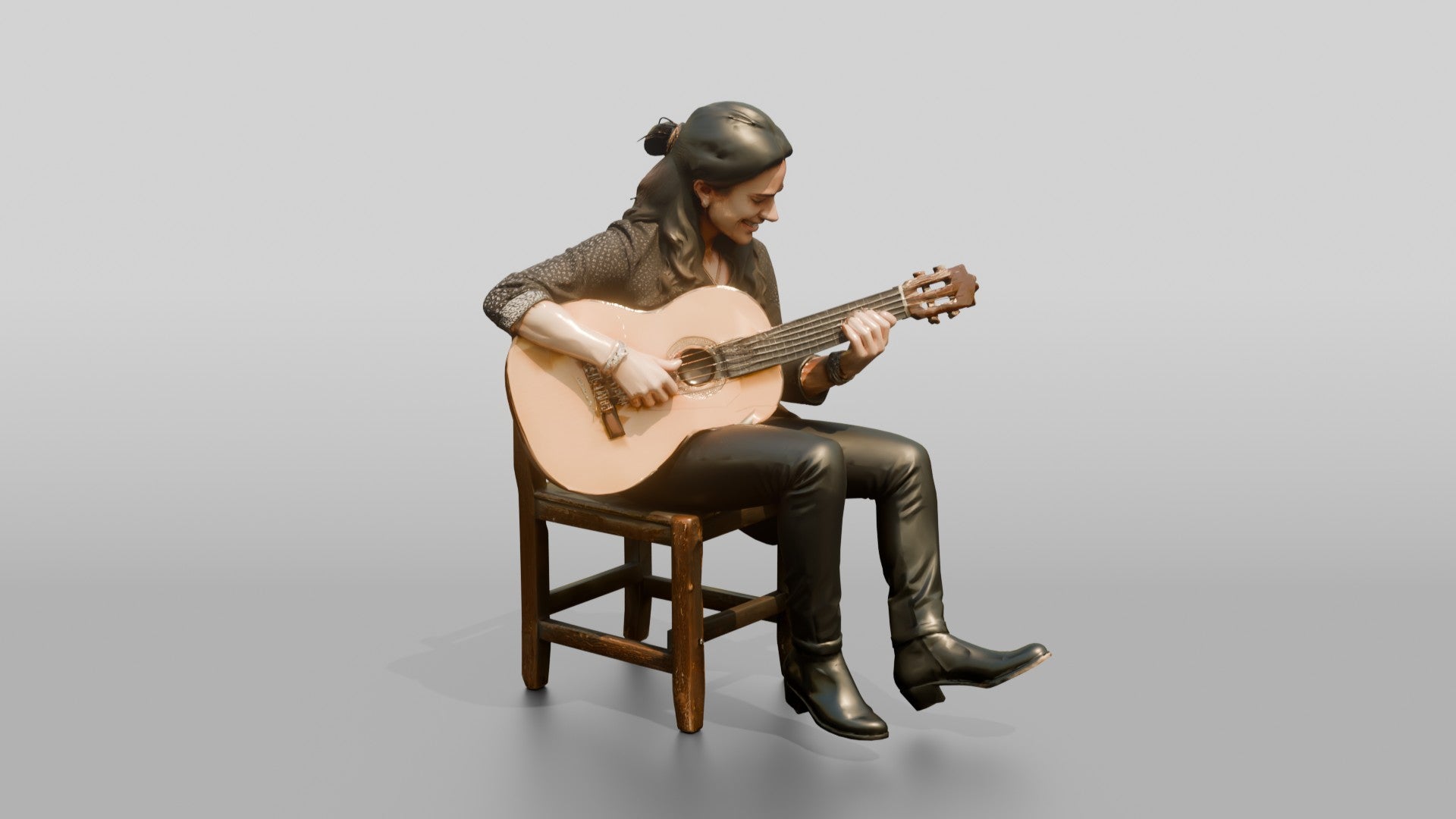 Flamenco Guitarist Tapping Heel While Strumming