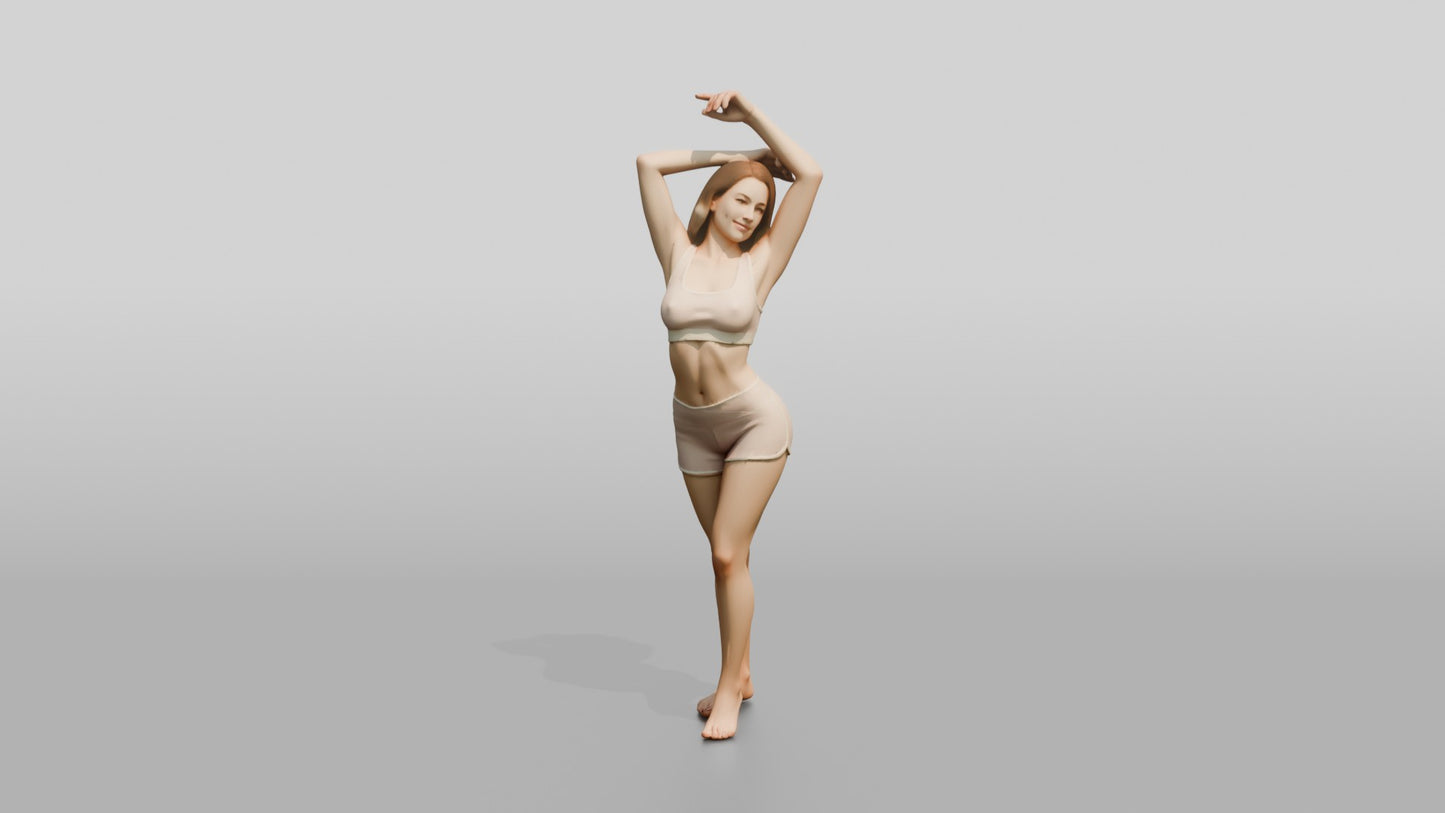 Woman in Blush Pink Activewear Stretching Overhead