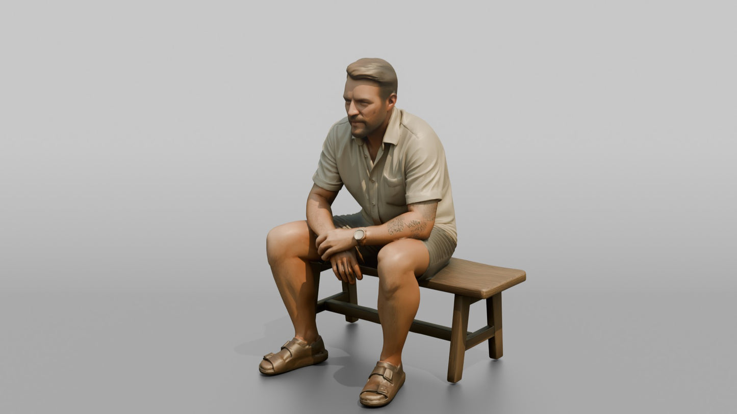 Scandinavian Man Sitting Relaxed on a Bench