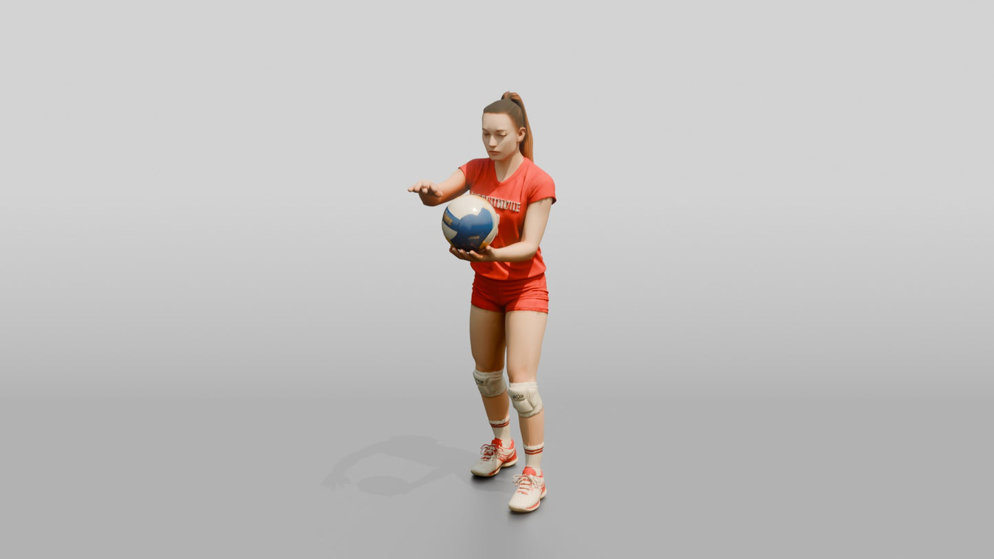 Caucasian Female Volleyball Player in Red Uniform