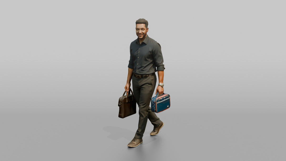 Father Carrying A Briefcase In One Hand And A Lunchbox In The Other - 3D character model, view 4