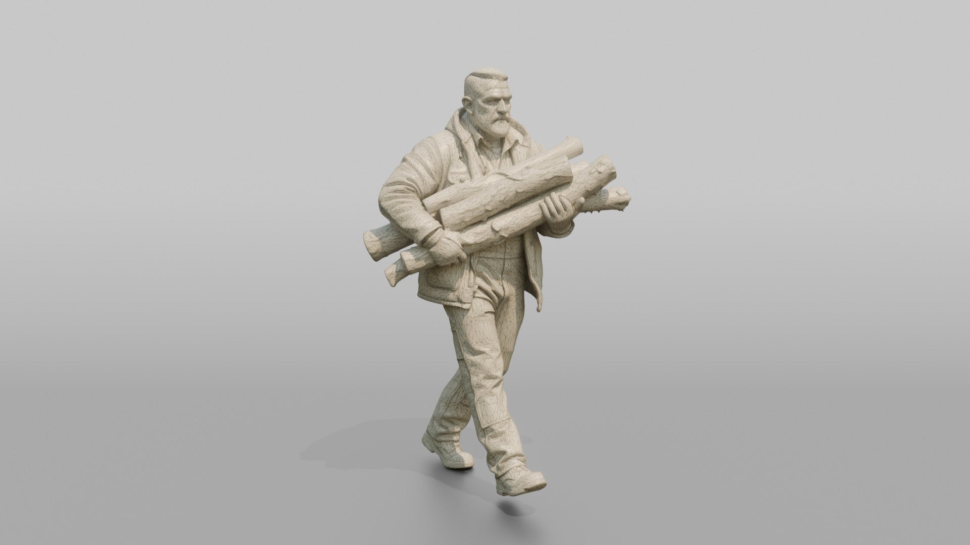Farmer Carrying Armful Of Thick Hardwood Logs