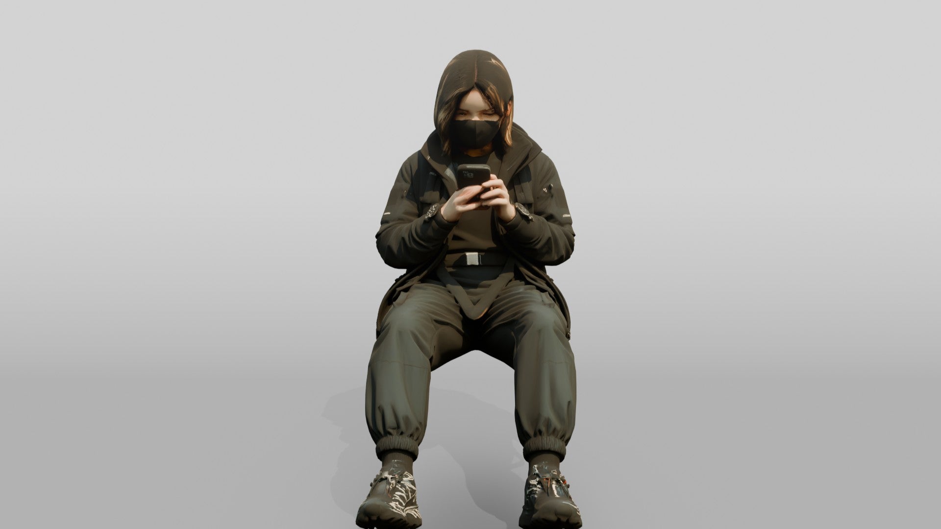 Techwear Woman Scrolling Her Phone