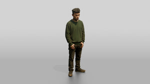 East Asian Male Prisoner in a Green Crewneck Sweatshirt - 3D character model, view 1