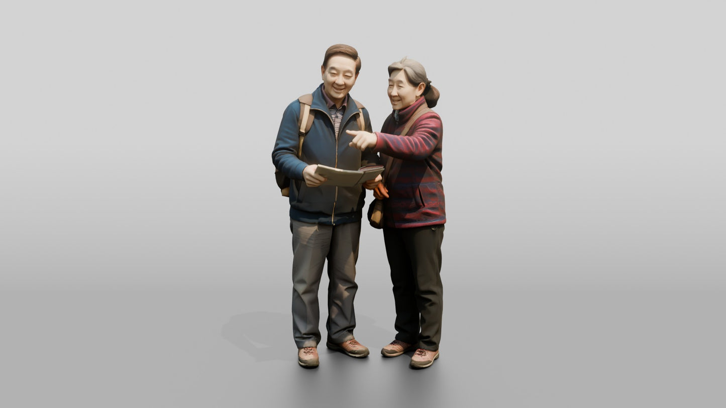 Elderly Couple Pointing at Landmark