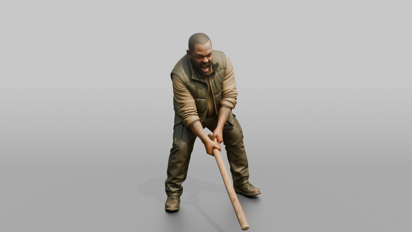 Protester Man Swinging a Bat