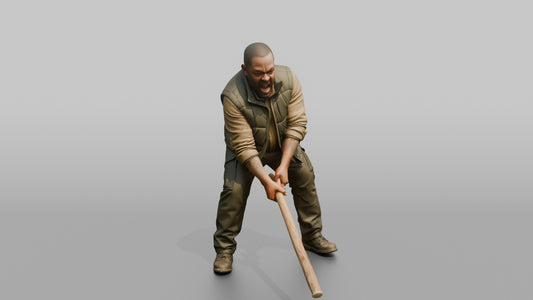 Protester Man Swinging a Bat - 3D character model, view 1