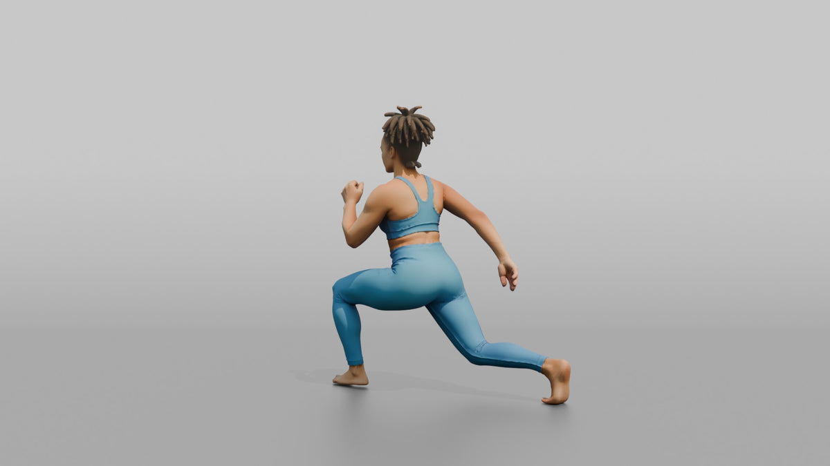 Bodyweight Athlete Woman In A Deep Bodyweight Lunge - 3D character model, view 4