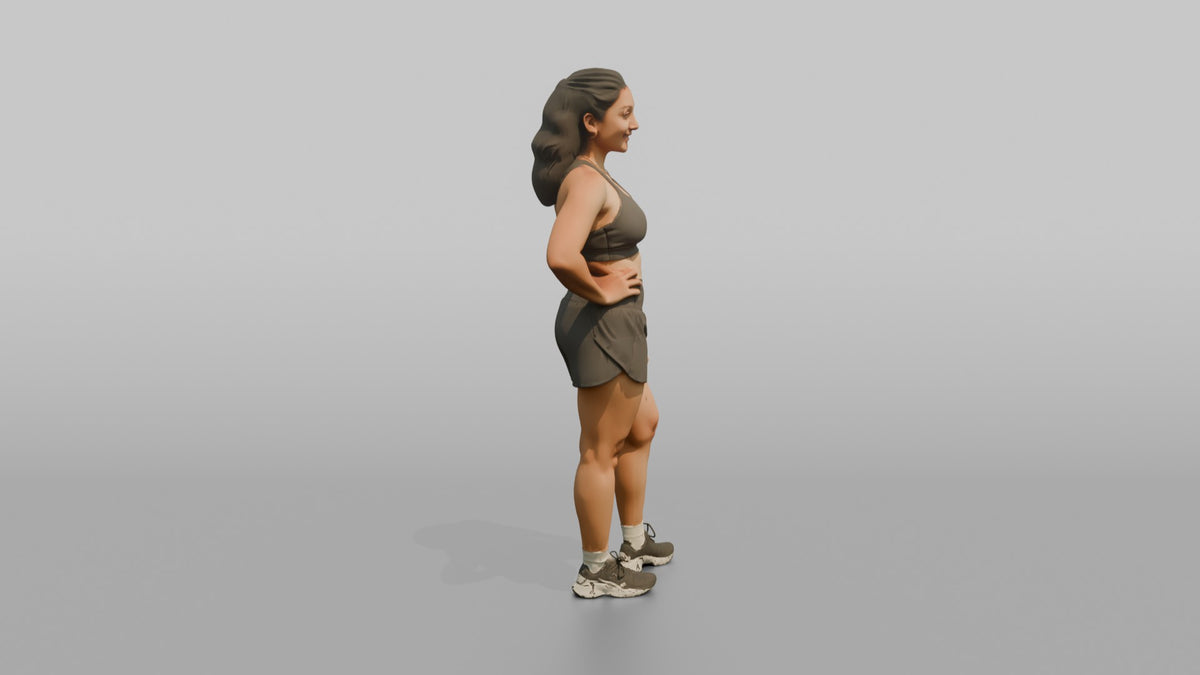 Physique Model Woman Standing In A Relaxed Athletic Stance, Hand On Hip - 3D character model, view 2