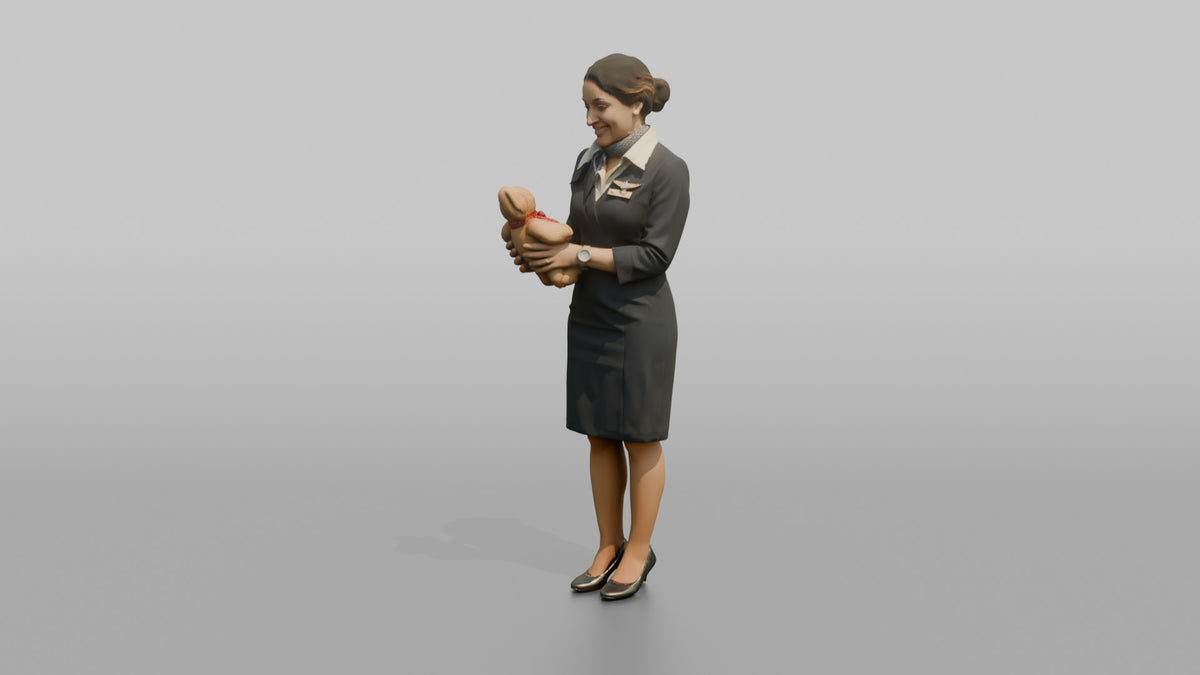 Middle Eastern Flight Attendant Checking the Overhead Rack - 3D character model, view 4